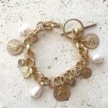 Load image into Gallery viewer, Charm Coin Bracelet French Coin Jewelry w/Pearl
