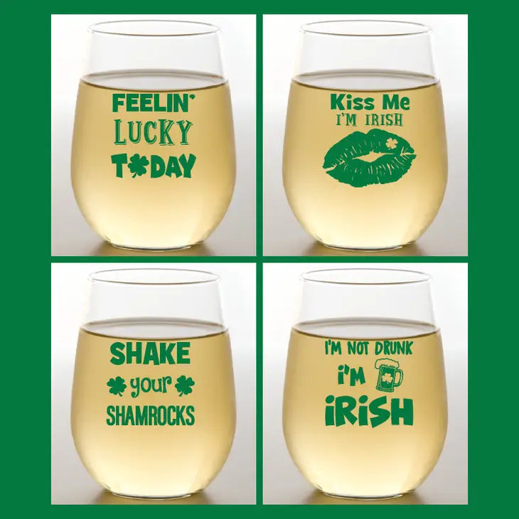 St Patrick's Day Shatterproof Wine Glasses (Set of 4)
