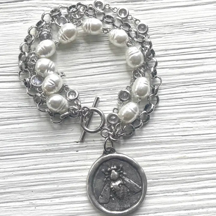 Bee Coin Jewelry Triple Layered Bracelet