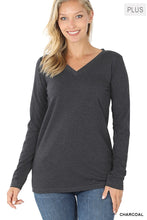 Load image into Gallery viewer, COTTON V-NECK LONG SLEEVE T-SHIRT - PLUS
