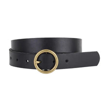 Load image into Gallery viewer, Brass-Toned Circle Buckle Leather Belt
