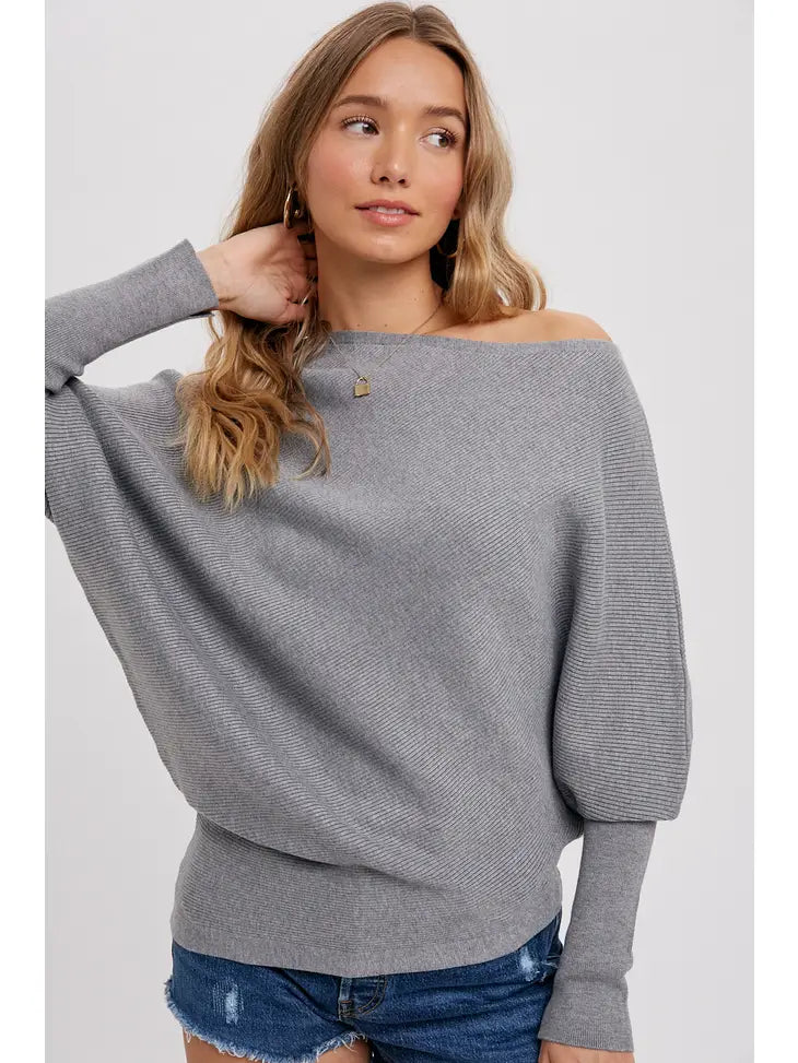 Asymmetrical Open Shoulder Dolman Pullover