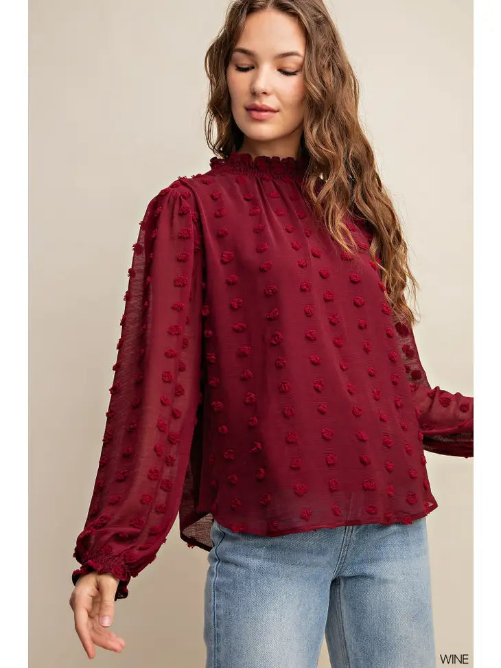 Classic Pom Detail High Neck Blouse