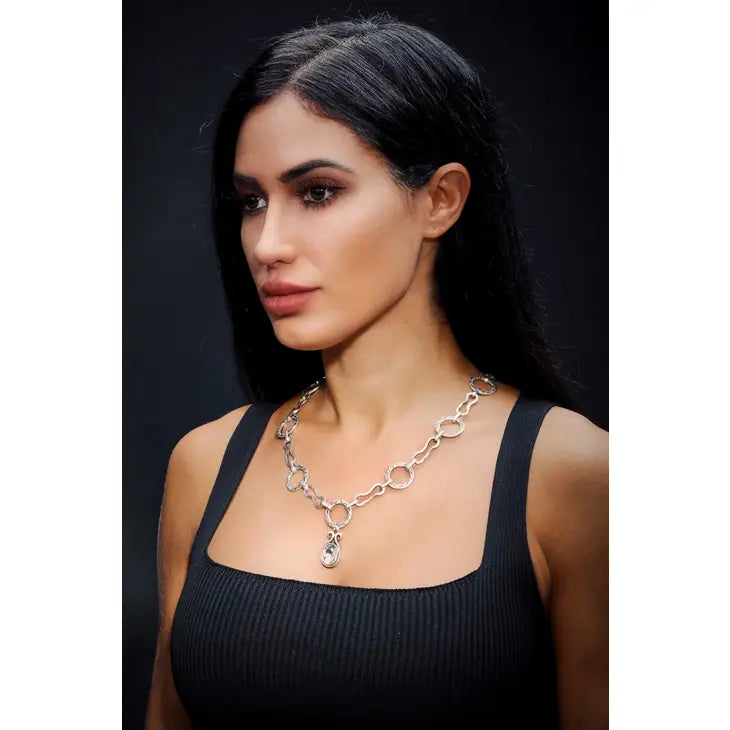 Pewter Crystal Necklace - H121
