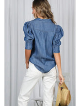 Load image into Gallery viewer, Collared Puff Sleeve 100%Tencel Chambray

