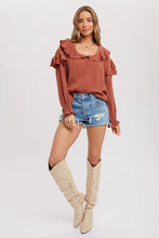 Load image into Gallery viewer, Textured Cotton Boho Ruffled Top
