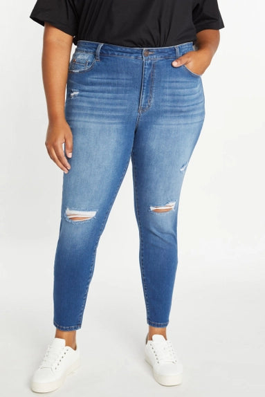 High Rise Destructed Ankle Skinny - PLUS