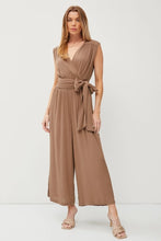 Load image into Gallery viewer, Crossover Tie Wrap Smocked Waist Jumpsuit
