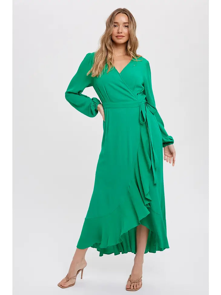 Ruffle Hem Maxi Wrap Dress