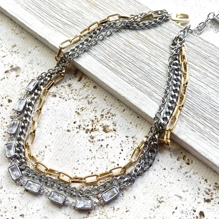 Mixed Metal Non Tarnishing Necklace Edgy Glam