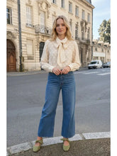Load image into Gallery viewer, Tie Neck Polka Dot Pattern Long Puff Sleeve Blouse
