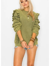 Load image into Gallery viewer, Ruffle Sleeve French Terry Washed Sweatshirt
