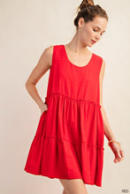 Load image into Gallery viewer, COTTON TIERED SLEEVELESS DRESS WITH SIDE POCKETS
