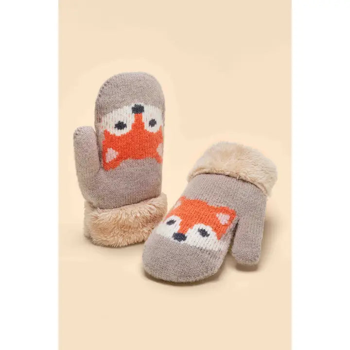 Kids Knitted Mittens - Fox