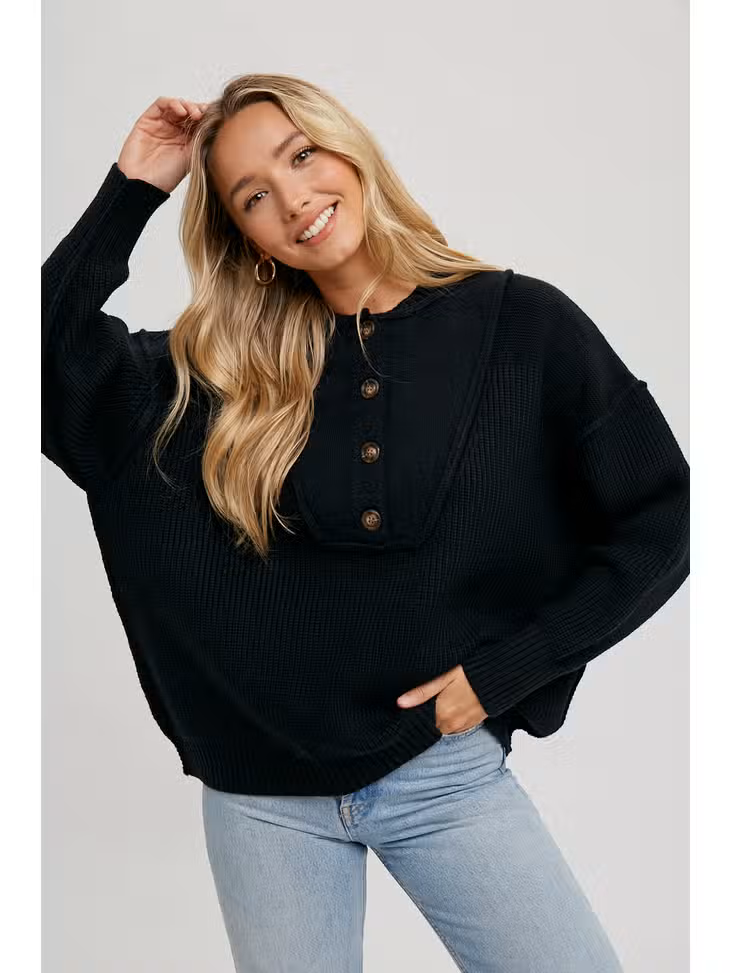 Ribbed Knit Contrast Sweater Pullover