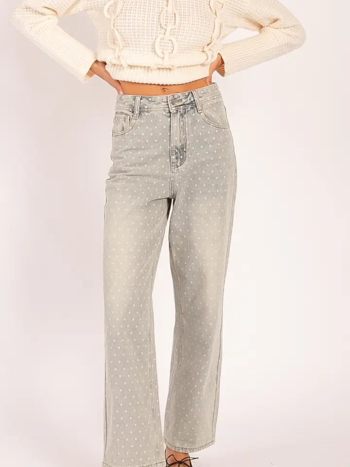 Polka Dot High-Waisted Straight Leg Jeans