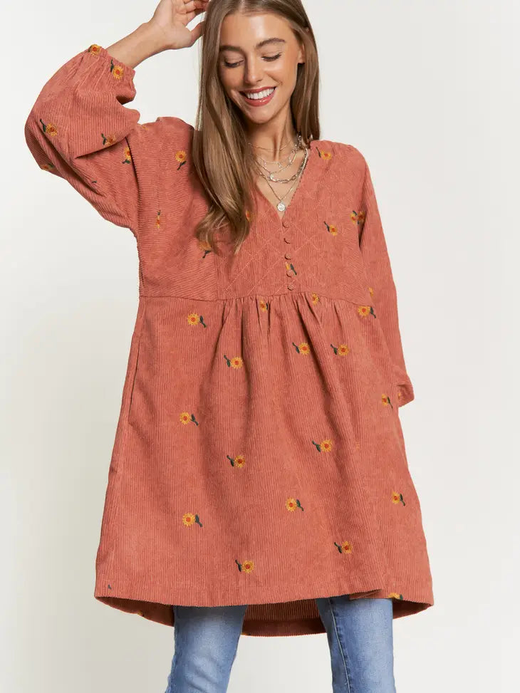 Quilted Bib Henley-style Mini Dress