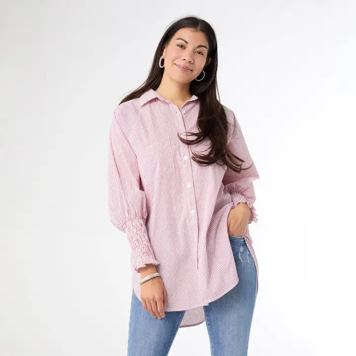 Tianna Striped Tunic Top with Cinched Sleeve