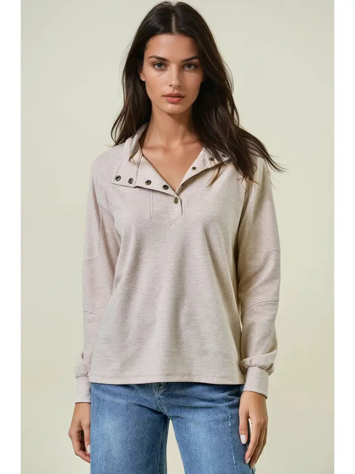 Buttery Soft Striped Knit Mock Neck Sweatshirt