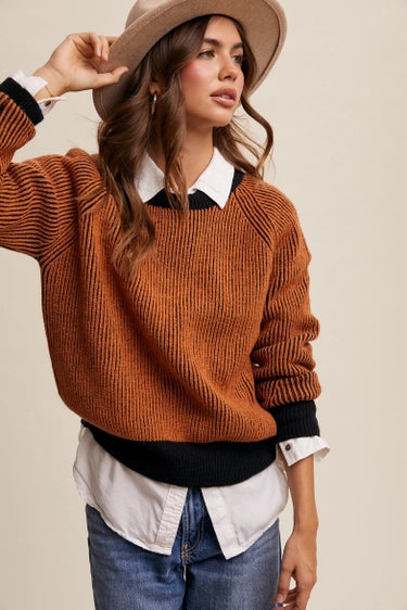 Colorblock Striped Ribbed Sweater