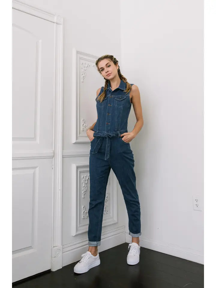 Sleeveless Denim Jumpsuit