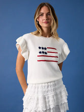 Load image into Gallery viewer, Round Neck Ruffle Sleeve USA Flag Sweater
