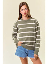 Load image into Gallery viewer, Scallop Neckline Long Sleeve Striped Sweater
