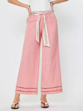 Load image into Gallery viewer, Linen Blend Cropped Wide Pants W/Scarf Belt
