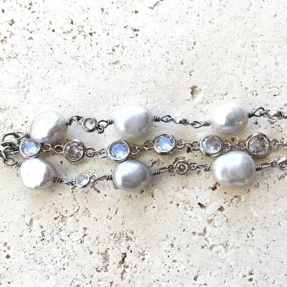 Triple Silver Pearl Handmade Bracelet