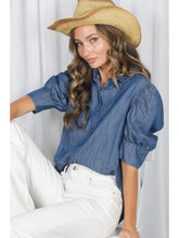 Load image into Gallery viewer, Collared Puff Sleeve 100%Tencel Chambray
