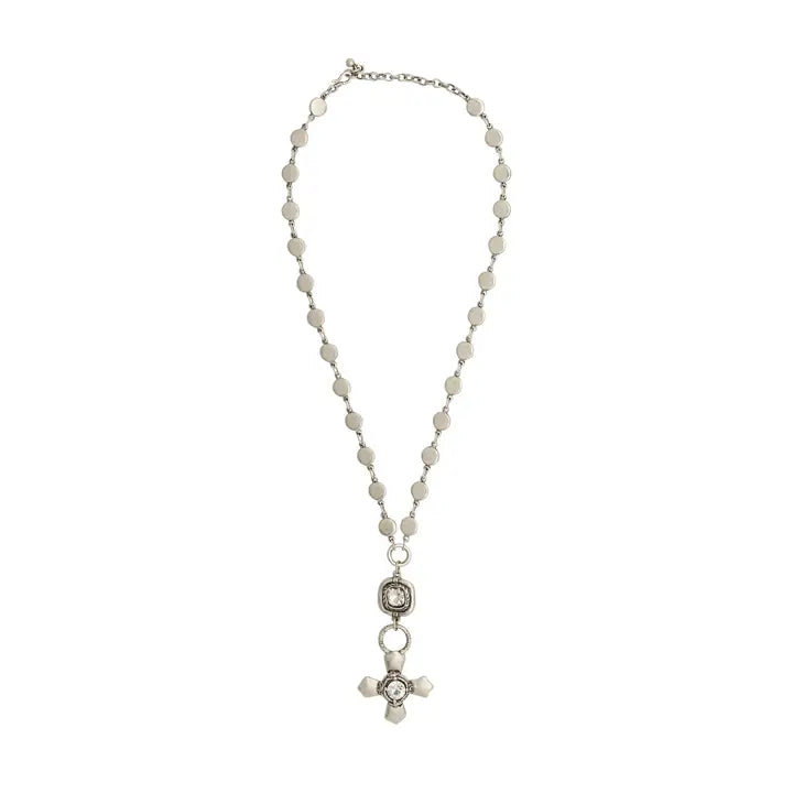 Handmade Pewter & Crystal Cross Necklace - NN3135