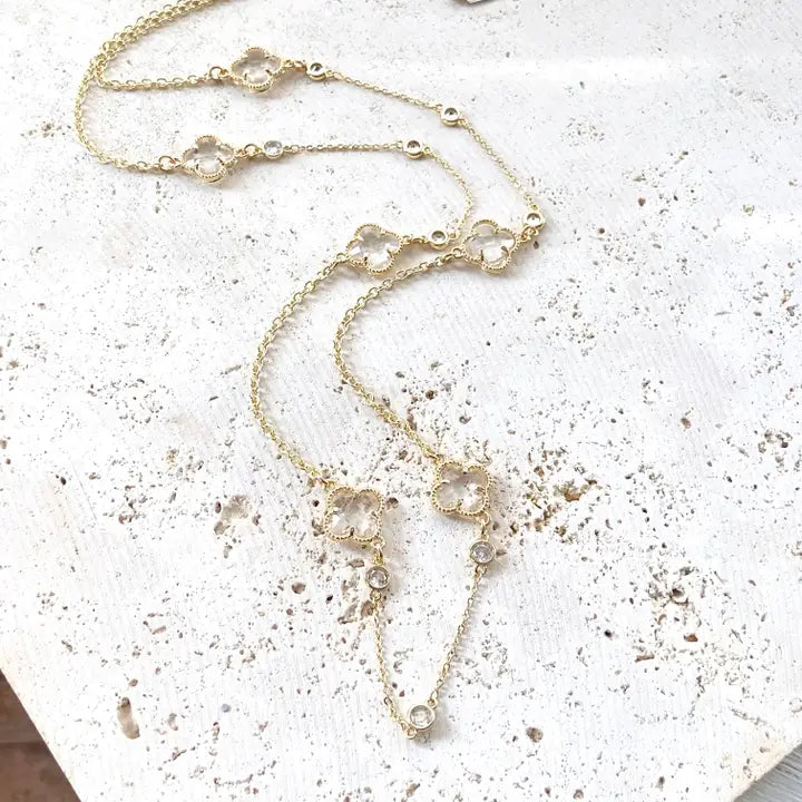 Quatrefoil Clover Long Layering Necklace
