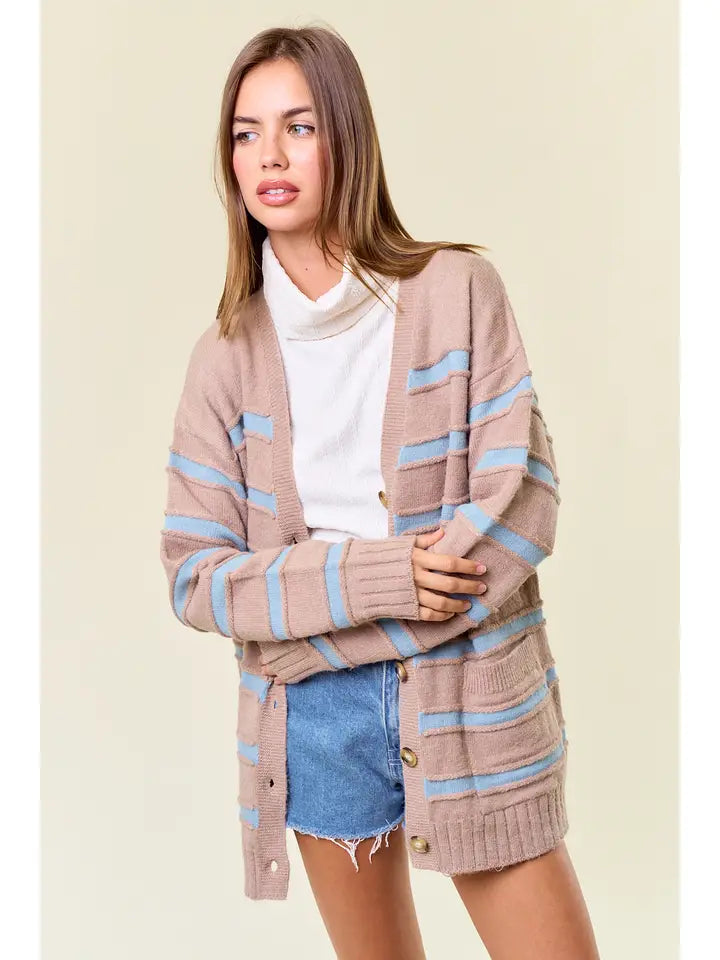 Striped Front Button Closure Sweater Cardigan