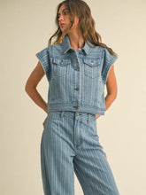 Load image into Gallery viewer, Striped Denim Jacquard Ruffled Vest
