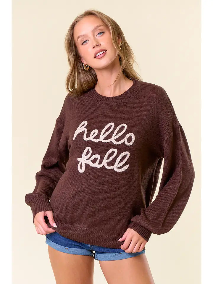 Hello Fall Letter Embroidered Oversize Sweater