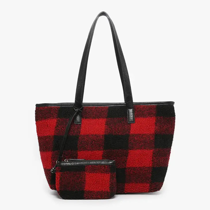 Goldie Sherpa Plaid Tote w/ Pouch