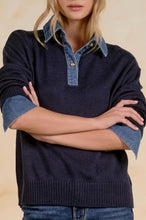 Load image into Gallery viewer, Denim Trim Collared Sweater
