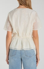 Load image into Gallery viewer, Short sleeve wrap front woven top w/ tie
