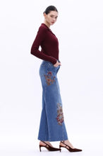 Load image into Gallery viewer, HIGH RISE EMBROIDERED WIDE LEG
