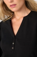 Load image into Gallery viewer, 3/4 Sleeve knit-to-woven top w/ smocking

