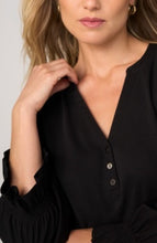 Load image into Gallery viewer, 3/4 Sleeve knit-to-woven top w/ smocking
