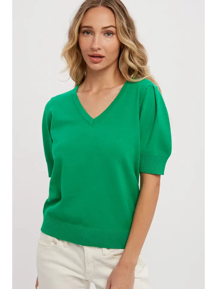 V Neck Puff Sleeves Pullover