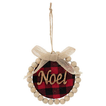 NOEL Buffalo Plaid Wood Ornament