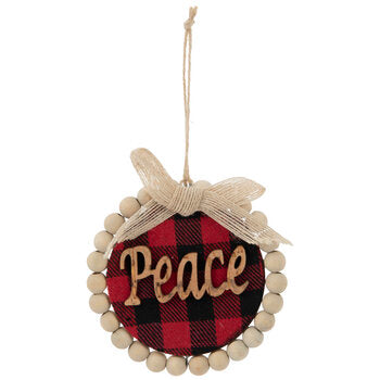 PEACE Buffalo Plaid Wood Ornament