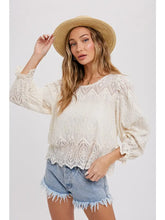 Load image into Gallery viewer, Scallop Hem Embroidery Lace Blouse - Natural
