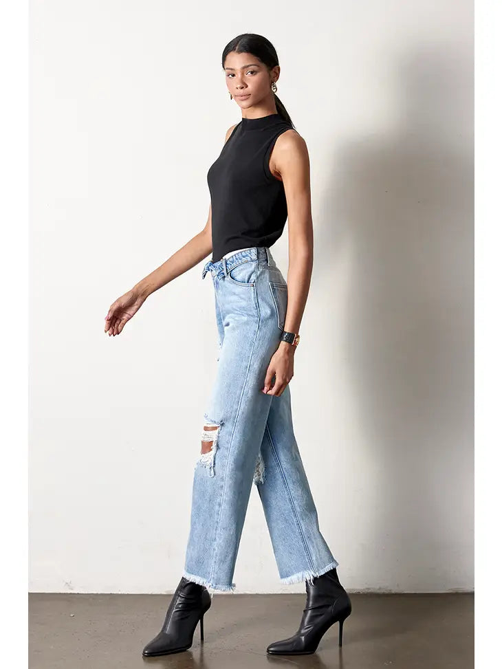 Flip Waistband Straight Jeans