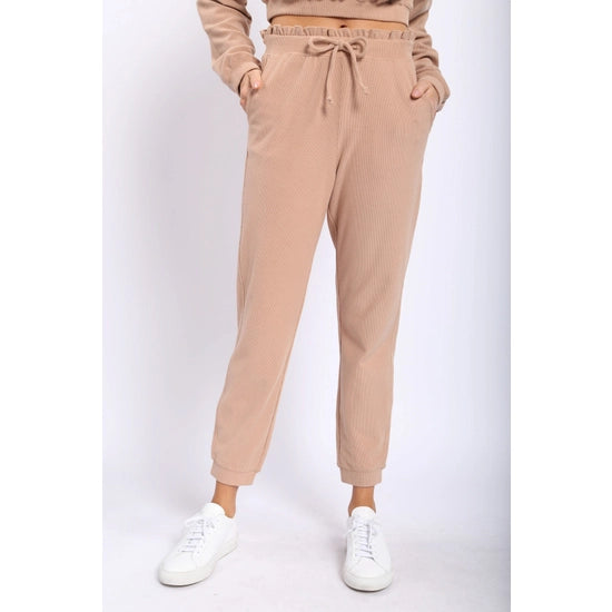 Ribbed Joggers w/Ruffled Waistband
