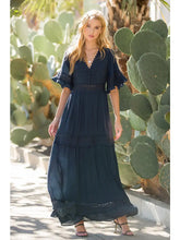 Load image into Gallery viewer, V-neck Lace Trim Maxi Dress
