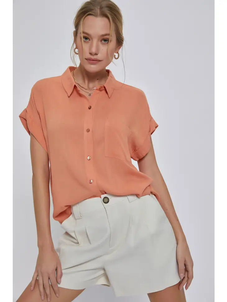 Solid Short Sleeve Shirt - Papaya
