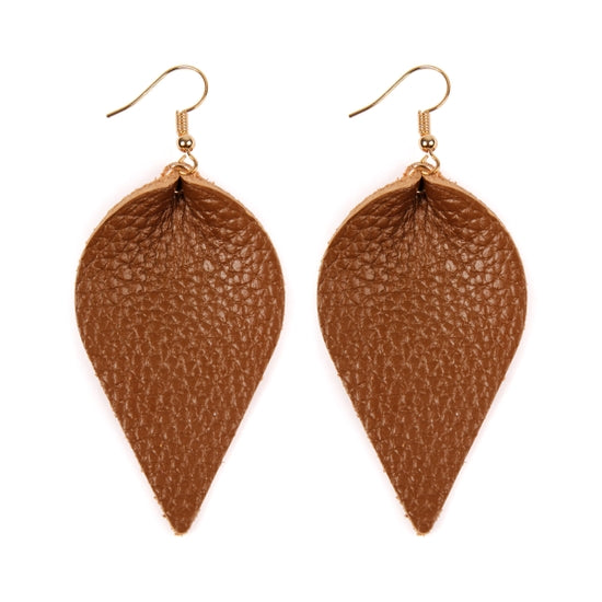 Brown Leather Teardrop Earrings